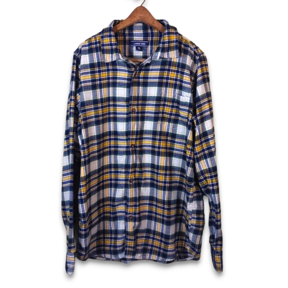 Lands' End Shirts Lands End Yellow And Blue Plaid Mens Flannel Shirt Size Xl 8 2 Poshmark